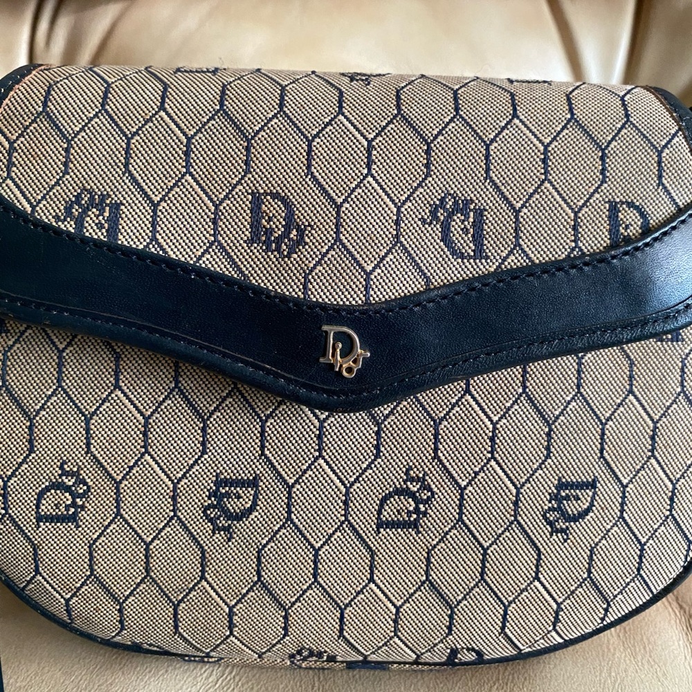 Dior Vintage Crossbody Honeycomb Logo France Authentic Flap Canvas Leather